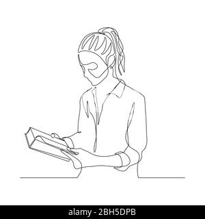 Continuous one line woman read book. Education theme. Vector Stock Vector