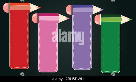 Set of school supplies, crayons, colored pencils illustration. Stock Vector
