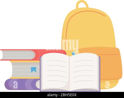 School bag and books design, Eduaction class lesson knowledge preschooler study learning classroom and primary theme Vector illustration Stock Vector