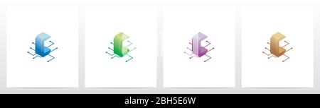 Digital Circuit Nodes Letter Logo Design C Stock Vector