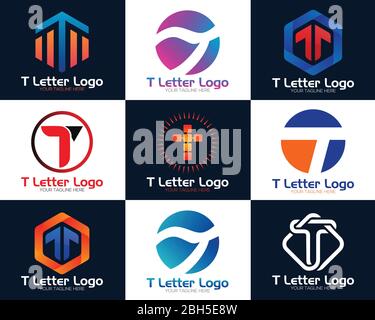 Stylized letter T logo inside a circle shape vector template. Letter T logo design - vector sign. Stock Vector