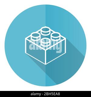 Toy brick blue round flat design vector icon isolated on white background Stock Vector