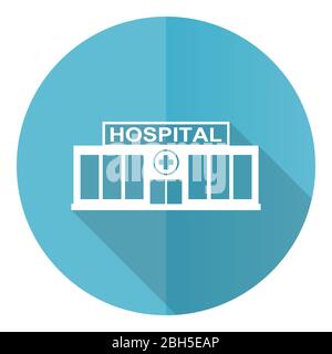 Hospital building blue round flat design vector icon isolated on white ...