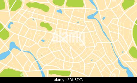 Clean top view of the day time city map with street and river, Blank urban imagination map, vector illustration Stock Vector