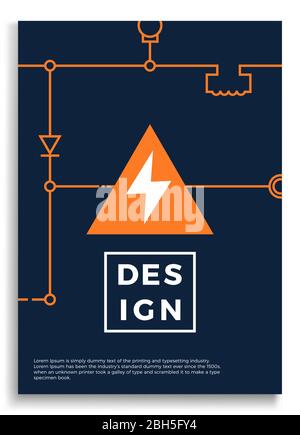 Electricity cover. Abstract technology circuit board, voltage scheme Vector background illustration. Poster with abstract line shapes. Banners and cov Stock Vector