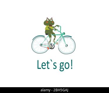 Basic Happy frog riding bike. Pleasure trip concept.  Stock Vector