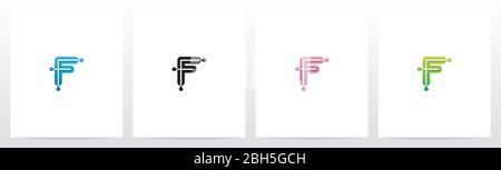 Connecting Dots On Letter Logo Design F Stock Vector