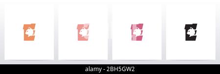 Cat Head Inside Letter Logo Design E Stock Vector