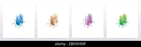 Digital Circuit Nodes Letter Logo Design N Stock Vector