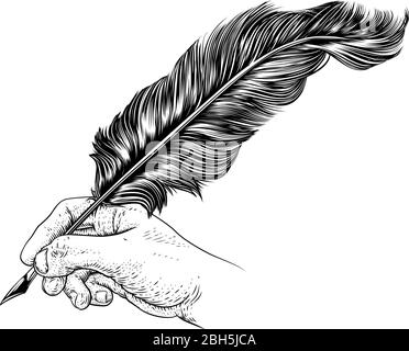 Quill Feather Ink Pen and Inkwell Vintage Woodcut Stock Vector Image & Art  - Alamy