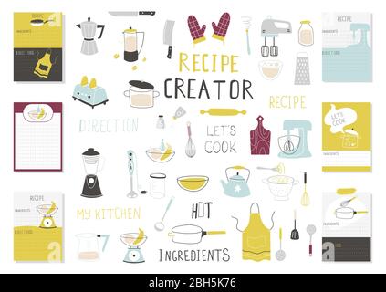 Big Recipe Creator template set for cookbook. Menu Creator Vector Illustration Stock Vector