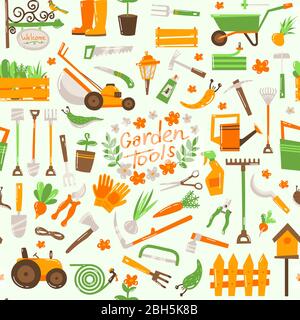 Big gardening icons set and design elements. Garden tools and decor collection, isolated pattern on a white background. Stock Vector