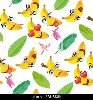 Cute seamless pattern with cartoon emoji fruits Stock Vector