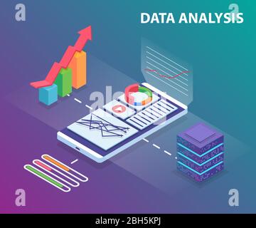 Isometric Analysis data and cloud processind big data. Can use for web banner, infographics, and other images. Flat isometric vector illustration on v Stock Vector