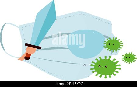 protection mask fights with bacteria Stock Vector