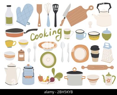 Kitchen doodle vector icon set Stock Vector