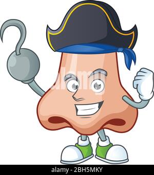 Cool pirate of nose cartoon design style with one hook hand Stock Vector