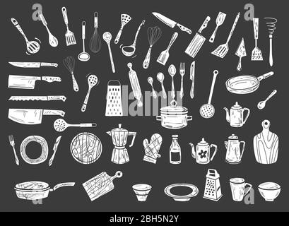 Lets cook - Kitchen, hand drawn silhouette doodle. Vector illustration Stock Vector