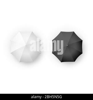 Black and white umbrella and parasols realistic isolated on white. Design template of opened parasols for mock-up. EPS 10 Stock Vector
