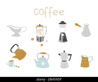 Set hand drawn various coffee cups. Vector illustration. Stock Vector