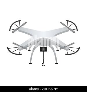 Vector illustration of a grey quadcopter with a small camera. Modern gadget. Stock Vector