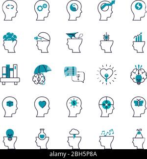 Mental disorders icon set in thin line style. Psychological problems ...