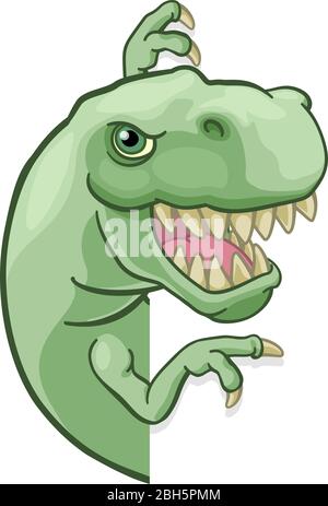 Dinosaur T Rex Peeking and Pointing Sign Cartoon Stock Vector