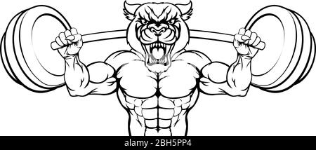 Panther Mascot Weight Lifting Body Builder Stock Vector