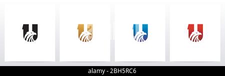 Eagle Head On Letter Logo Design U Stock Vector