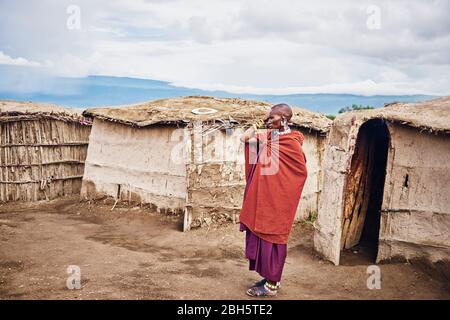 Masai man in the village in Africa, Tanzania,  Africa- 01 February 2020 Stock Photo