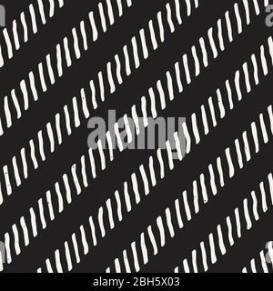 Seamless geometric vector pattern. Monochrome black and white brush strokes background. Hand drawn ink lines texture. Stock Vector