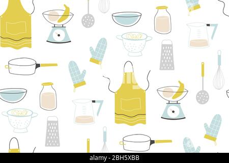 Colorful pattern sets of icon for cooking and dinning. Vector seamless pattern. Stock Vector