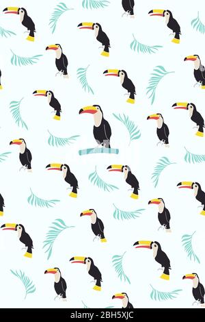 Tropical Background. Toucan Bird, Cactus, Flowers. Seamless Pattern. Stock Vector