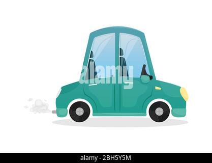 Vector illustration with a blue cartoon car. Private car. Stock Vector