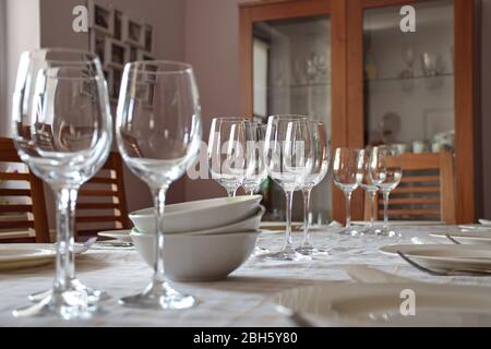 Table at home prepared for dinner Stock Photo