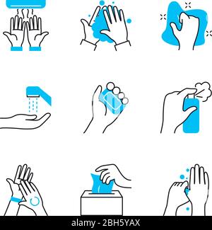 soap bar and hand hygiene icon set over white background, half color half line style, vector illustration Stock Vector