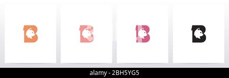 Cat Head Inside Letter Logo Design B Stock Vector