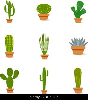 Set of cactus in a potplants Stock Vector