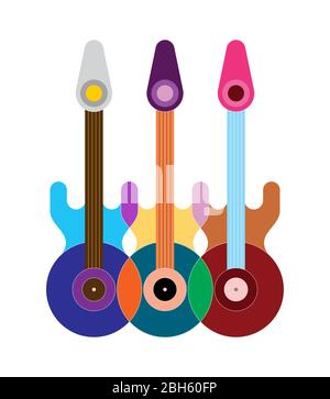 Colorful design isolated on a white background Three Electric Guitars abstract vector illustration. Geometric style poster design. Stock Vector