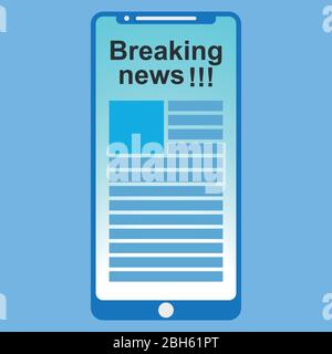 Breaking news on smartphone screen. Online digital media. Flat Stock Vector