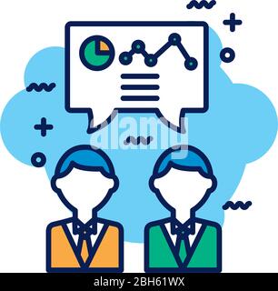 business men with statistics detail style icon Stock Vector