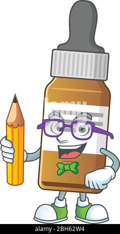Bottle with pipette student cartoon character studying with pencil ...