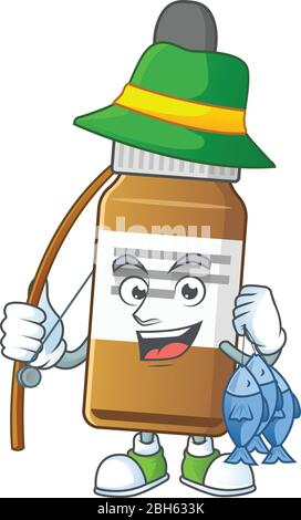 A Picture of liquid bottle fisher mascot design catch a fish Stock Vector