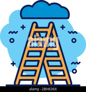 stairs up with cloud detail style icon Stock Vector