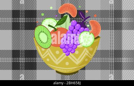 bowl of fruits on textured background Stock Vector