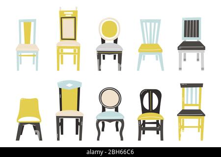Chair Set Vector. Desk Chairs Furniture. Different Types. Interior Seat Design Element. Isolated Illustration. Stock Vector