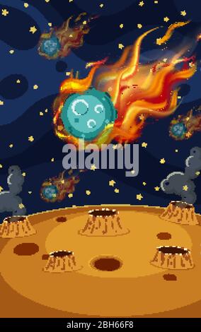 Background scene with asteroid flying in the space illustration Stock ...