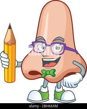 Nose student cartoon character studying with pencil Stock Vector