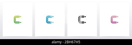 Connecting Dots On Letter Logo Design C Stock Vector