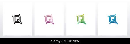 Connecting Dots On Letter Logo Design Q Stock Vector